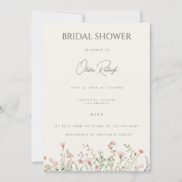 Invitación Simple Boho Wildflower Beige Bridal Shower Card