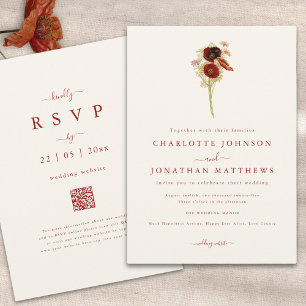 Invitación Simple Boho Wildflower Fall Wedding