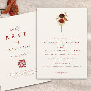 Invitación Simple Boho Wildflower Fall Wedding