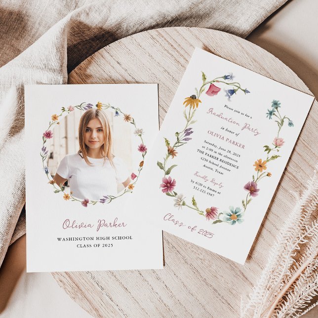 Invitación Simple Boho Wildflowers Wreath | Partido de Gradua (Subido por el creador)