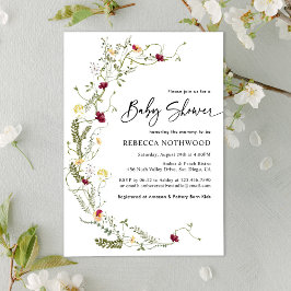 Invitación Simple Boho Wreath Wildflower Baby Shower