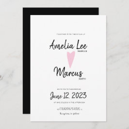 Invitación Simple Bonito blanco  manuscrito Boda de corazón