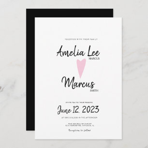 Invitación Simple Bonito blanco  manuscrito Boda de corazón