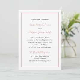 Invitación Simple borde Formal Rubor Elegante rosado Wedding