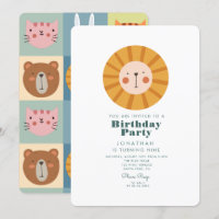 Simple bosque de leones con animales Cumpleaños