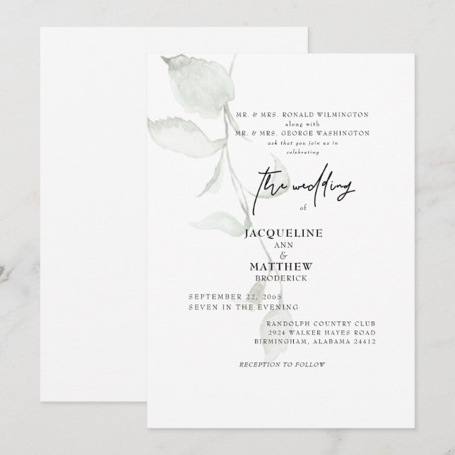 Invitación simple botánica a casar a ambos padres (Anverso / Reverso)