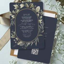 Invitación Simple botánico RSVP Código QR Boda de la Marina O