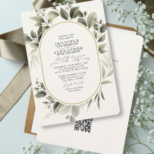 Invitación Simple botánico RSVP Código QR Código Crema de Mar