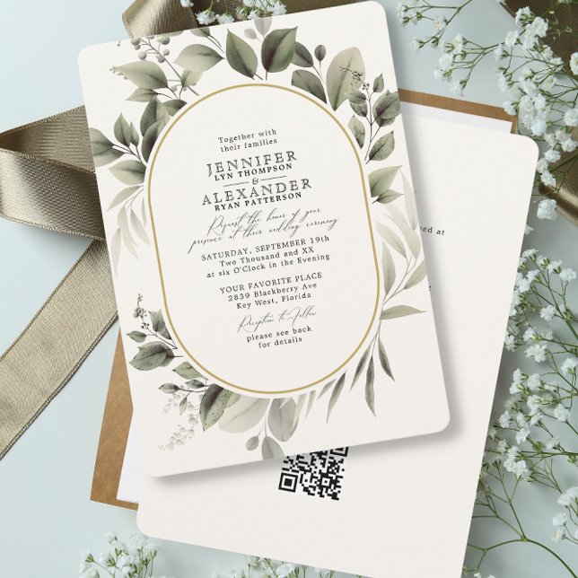 Invitación Simple botánico RSVP Código QR Código Crema de Mar (Subido por el creador)