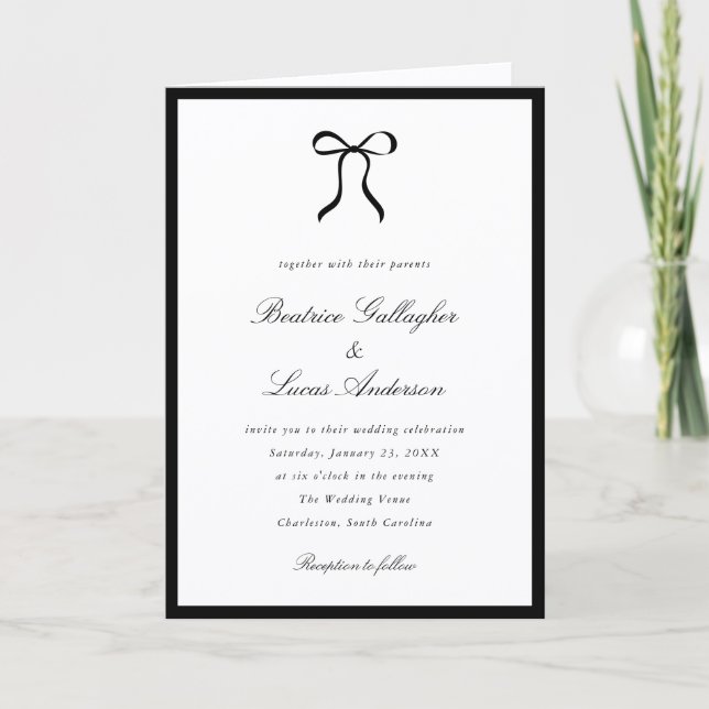 Invitación Simple Bow Boda Clásica (Anverso)