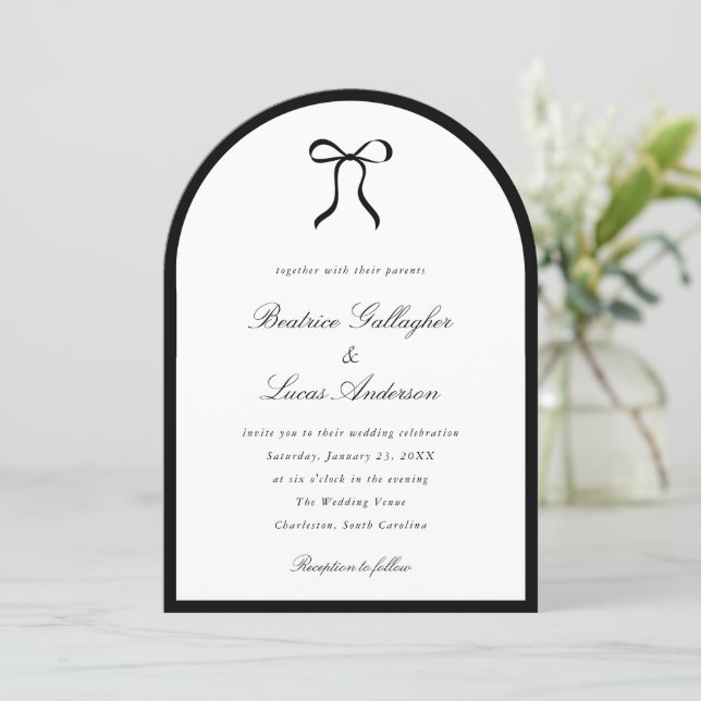 Invitación Simple Bow Classic Wedding (Anverso de pie)
