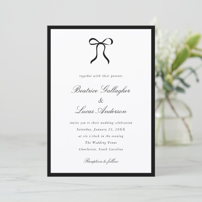 Invitación Simple Bow Classic Wedding (Anverso de pie)
