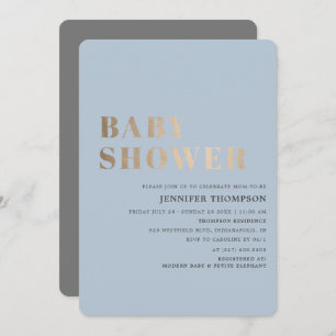 Invitación Simple Boy Blue & Gold Baby Shower