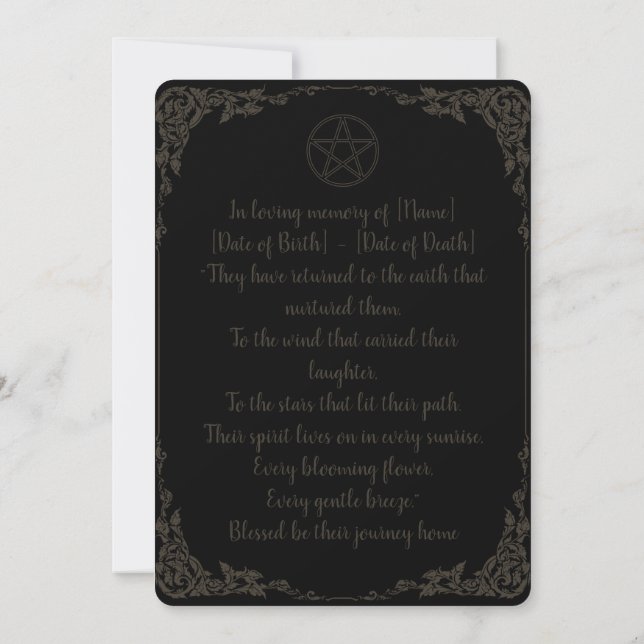Invitación Simple Brown and Black Pagan Funeral  (Reverso)