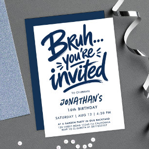 Invitación Simple Bruh Azul Marino Graffiti Caligrafía Adoles