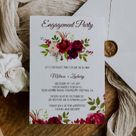 Invitación Simple Burgundy Floral Engagement Party