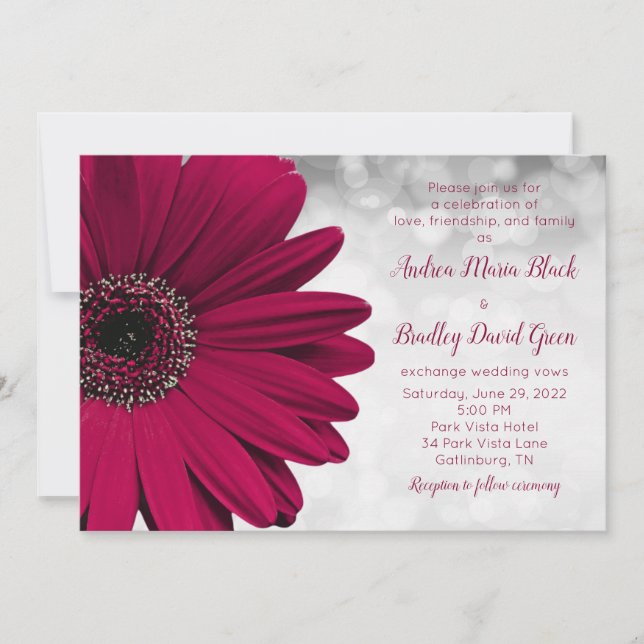 Invitación Simple Burgundy Gerbera Daisy Boda (Anverso)