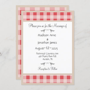 Invitación Simple Burgundy Plaid Gingham Country Weddig