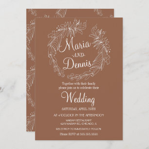 Invitación Simple Caída de la Línea Verde de Terracota Wreath