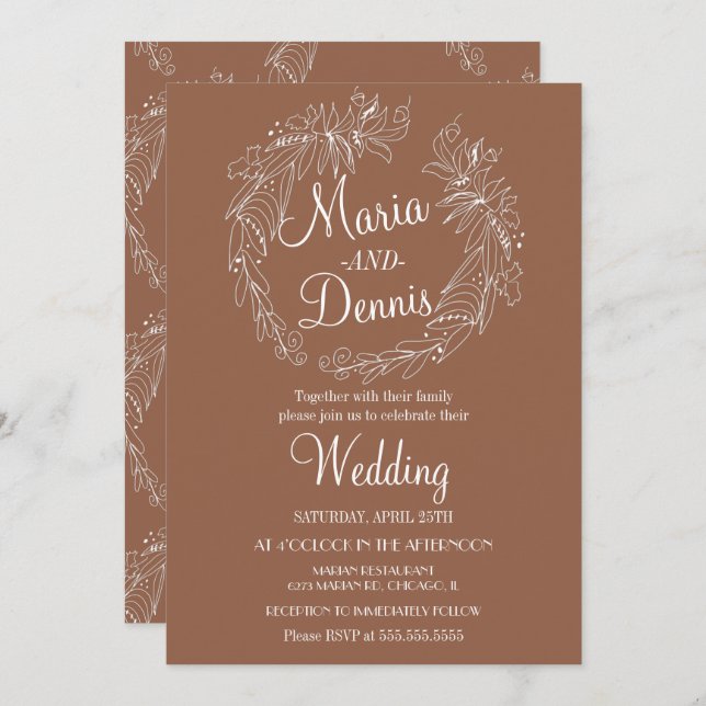 Invitación Simple Caída de la Línea Verde de Terracota Wreath (Anverso / Reverso)