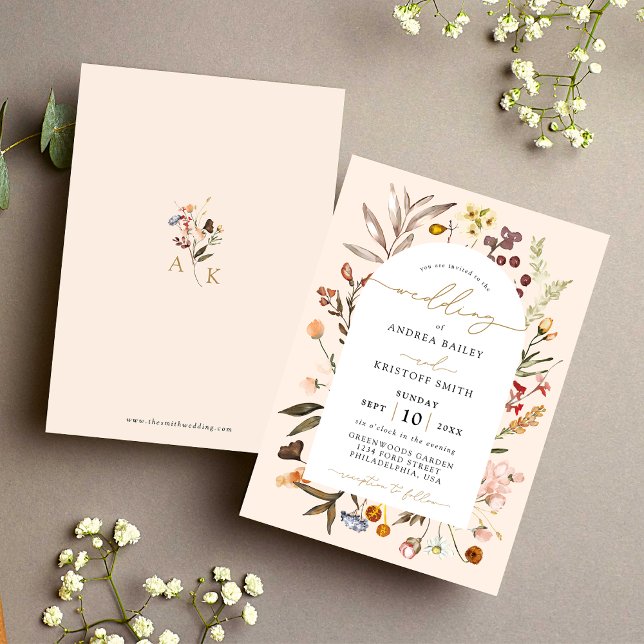 Invitación Simple Caída Flor silvestre Boho Garden Arch Boda (Subido por el creador)