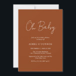 Invitación Simple calabaza Rustic Script Elegante Baby Shower<br><div class="desc">Moderna invitación a la ducha de bebé de color de calabaza con un diseño simple con "Oh Baby" en una tipografía de estilo rústico. Esta elegante invitación neutral de género con un diseño minimalista es genial para una ducha de bebé de otoño/Halloween, ya sea que tengas un niño o un...</div>