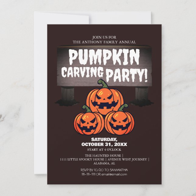 Invitación Simple calabaza tallando Fiesta Halloween Spooky (Anverso)