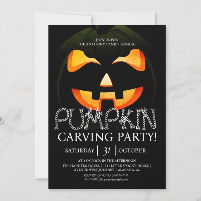 Invitación Simple calabaza tallando Fiesta Halloween Spooky (Anverso)