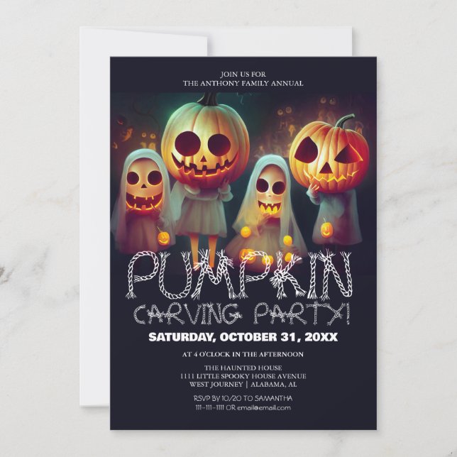 Invitación Simple calabaza tallando Fiesta Halloween Spooky (Anverso)