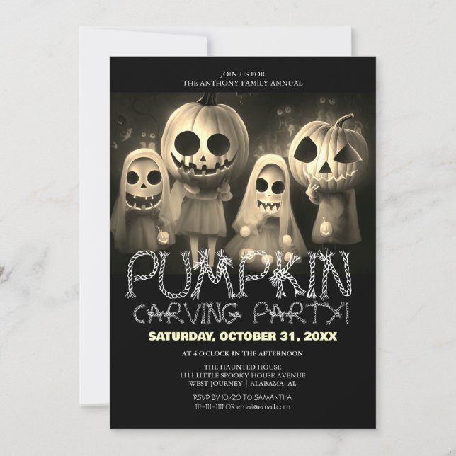 Invitación Simple calabaza tallando Fiesta Halloween Spooky (Anverso)