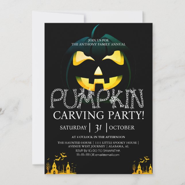 Invitación Simple calabaza tallando Fiesta Halloween Spooky (Anverso)