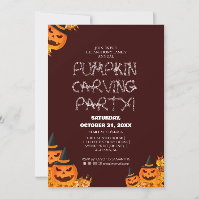 Invitación Simple calabaza tallando Fiesta Halloween Spooky (Anverso)