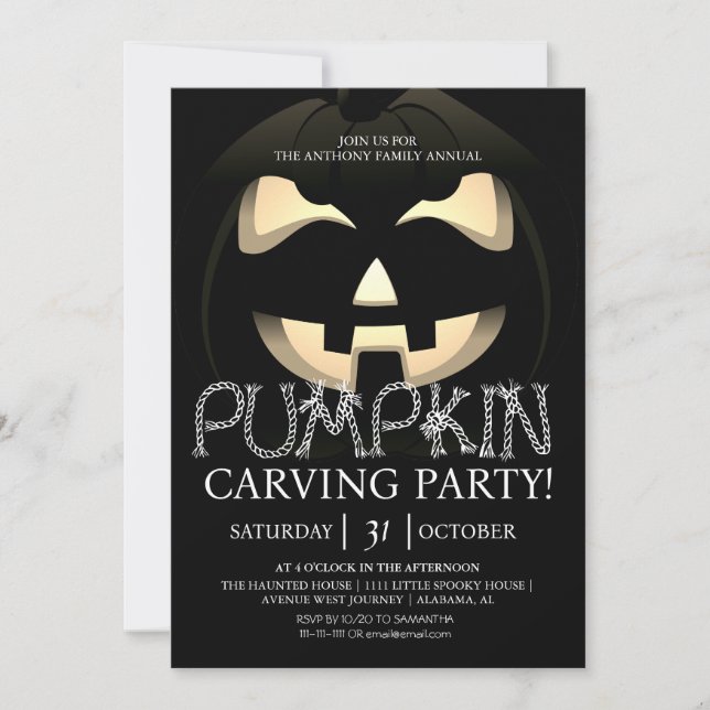 Invitación Simple calabaza tallando Fiesta Halloween Spooky (Anverso)
