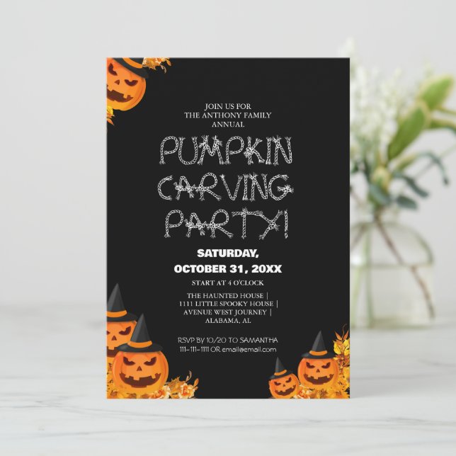 Invitación Simple calabaza tallando Fiesta Halloween Spooky (Anverso de pie)