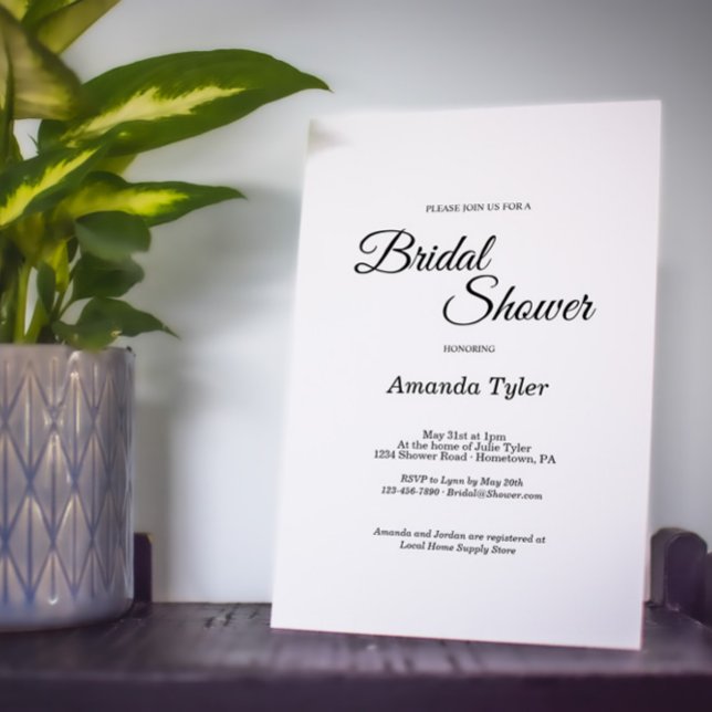 Invitación Simple caligrafía blanca y negra, ducha de novia (Subido por el creador)