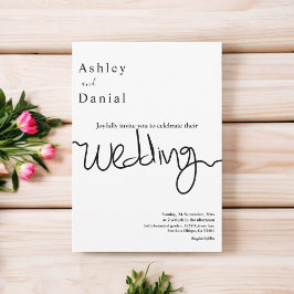 Invitación Simple Caligrafía Blanca Y Negro Elegante Boda