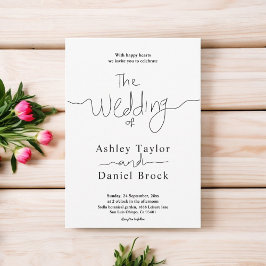 Invitación Simple Caligrafía Blanca Y Negro Elegante Boda