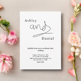 Invitación Simple Caligrafía Blanca Y Negro Elegante Boda