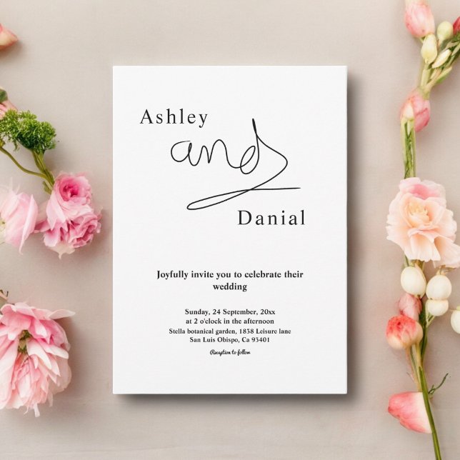 Invitación Simple Caligrafía Blanca Y Negro Elegante Boda (Subido por el creador)