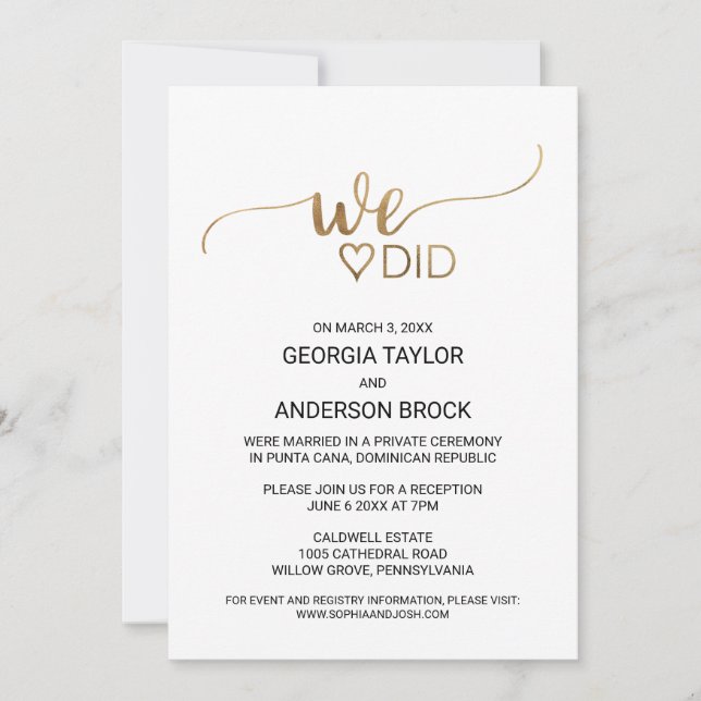 Invitación Simple Caligrafía de oro que hicimos (Anverso)