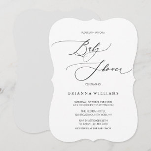 Invitación Simple caligrafía elegante Baby Shower blanco negr