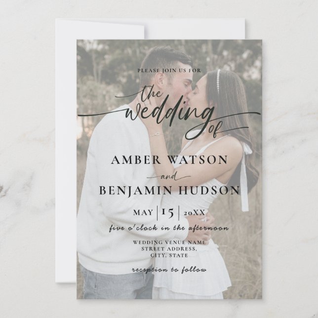 Invitación Simple caligrafía fotográfica mínima Boda moderno (Anverso)