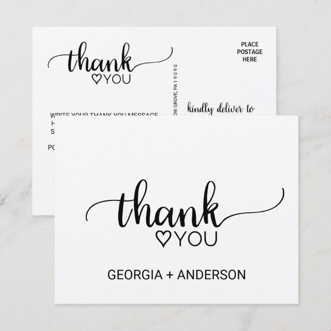 Invitación Simple Caligrafía Kraft Gracias Postcard (Anverso / Reverso)