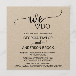 Invitación Simple caligrafía Kraft "We Do" Boda cuadrado