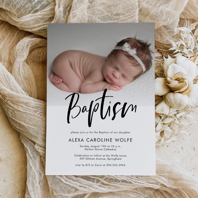 Invitación Simple caligrafía moderna Baptism Photo (Subido por el creador)