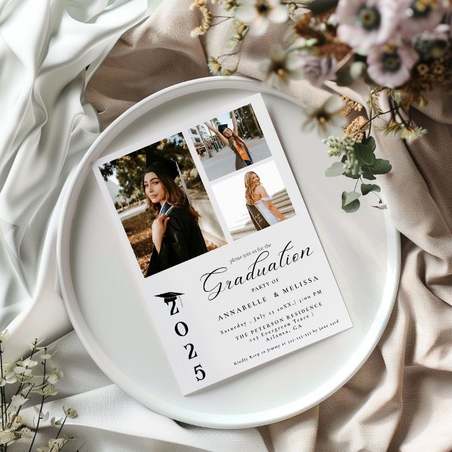 Invitación Simple caligrafía moderna foto de graduación gemel (Subido por el creador)