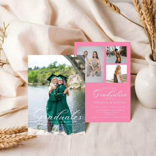 Invitación Simple caligrafía moderna foto graduación rosada