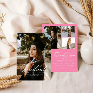 Invitación Simple caligrafía moderna foto graduación rosada