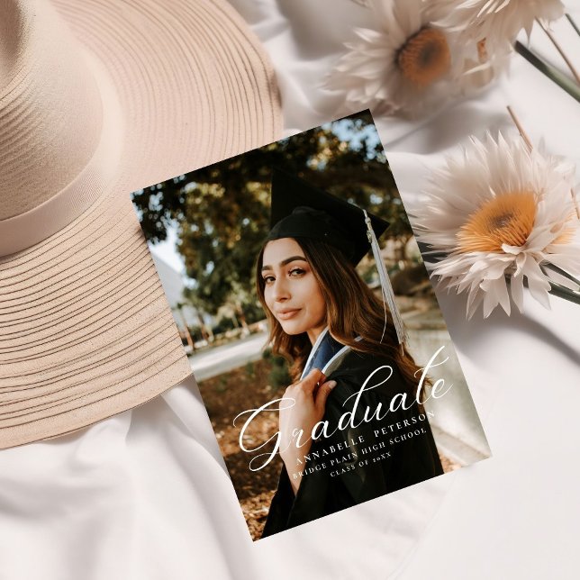 Invitación Simple caligrafía moderna foto graduación rosada (Subido por el creador)