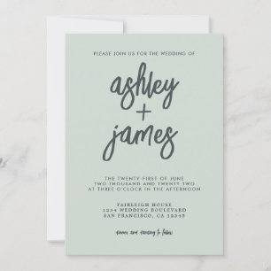 Invitación Simple caligrafía moderna Pastel Boda Verde